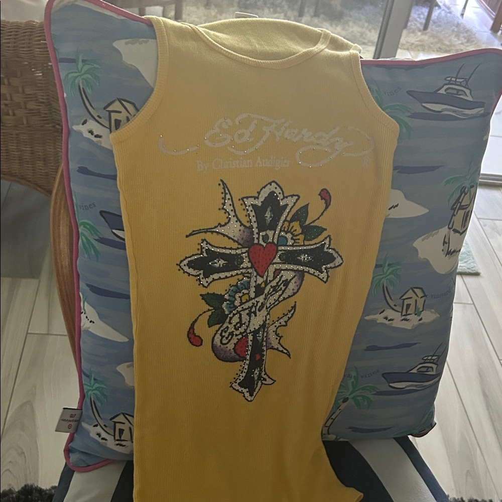 Ed Hardy yellow tank top one size fits all